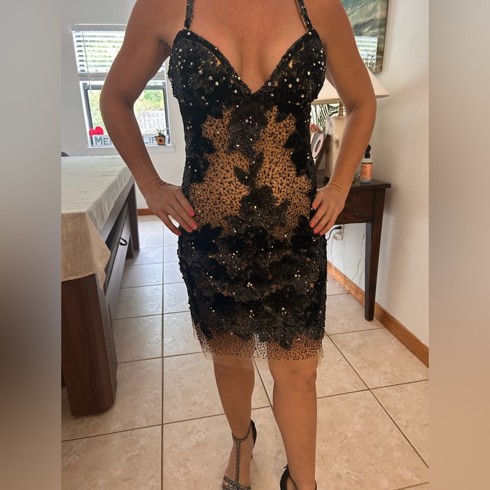Cherri collection shear black sequin maxi formal dress. Never worn. Size 4